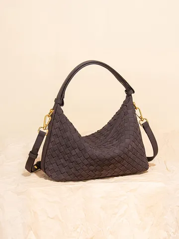 Retro Gewebte Hobo Umhängetasche Wildleder Kunstleder Minimalistische Dumpling Tasche Große Kapazität Handtasche Für Damen