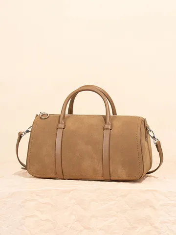 Fashion Suede Women Boston Bag Urban Minimalist Pillow Shape Top Handle Bag Zipper Closure Crossbody Shoulder Bag For Daily Use