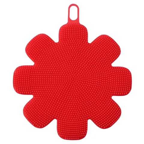 Multifunctional Silicone Dishwashing Brush Food Grade Kitchen Cleaning Scrubber Flexible Floral Shape with Hanging Hole