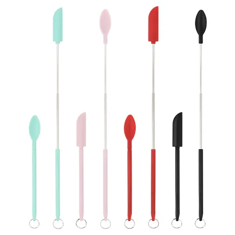 Mini Retractable Silicone Spatula and Spoon Set Small Makeup Jar Spatula Sauce Scraper Kitchen Baking Tool with Hanging Hole