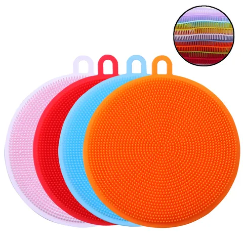 Multifunctional Silicone Dishwashing Brush Kitchen Cleaning Scrubber Flexible Heat Resistant Dish Brush Multi Color Scrub Pads