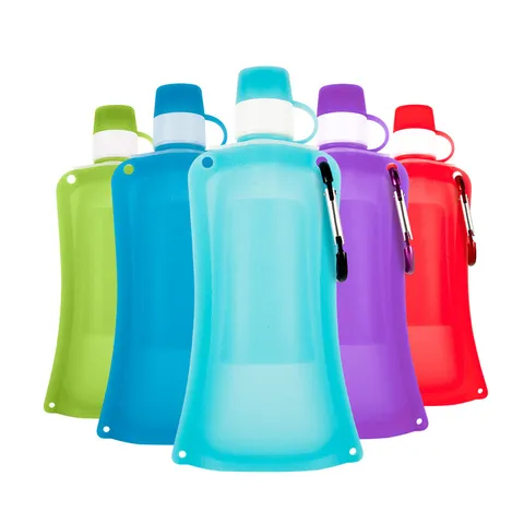 Portable Folding Silicone Water Bottle Outdoor Sports Cycling Leak Proof Collapsible Travel Drinkware With Carabiner