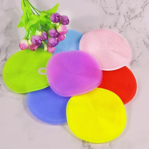 Multifunctional Silicone Dishwashing Brush Kitchen Cleaning Scrubber Flexible Heat Resistant Dish Brush Multi Color Scrub Pads