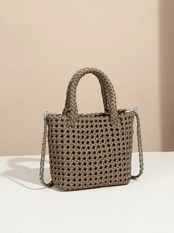 Sac à main rétro tissé à la main en satin pour femmes avec design ajouré en panier et bandoulière chaîne Sac à main mode