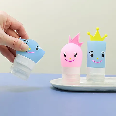 Portable Silicone Travel Toiletry Bottle Cute Cartoon Prince Princess Design Refillable Squeezable Dispenser Container