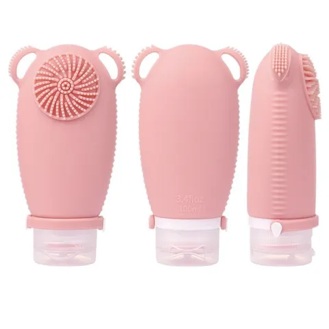 Silicone Travel Sub Bottle With Facial Cleansing Brush Portable Refillable Toiletries Container For Shampoo Lotion