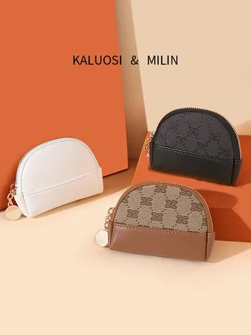 Vintage Geometric Monogram Woven Coin Purse Multi Functional Mini Zipper Wallet Exquisite Half Round Keychain Bag Storage For Women