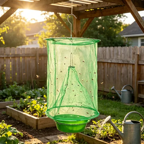 Trampa para Moscas Colgante Plegable Jaula de Red de Captura para Exteriores Herramienta de Control de Plagas de Jardín Con Recipiente de Plástico