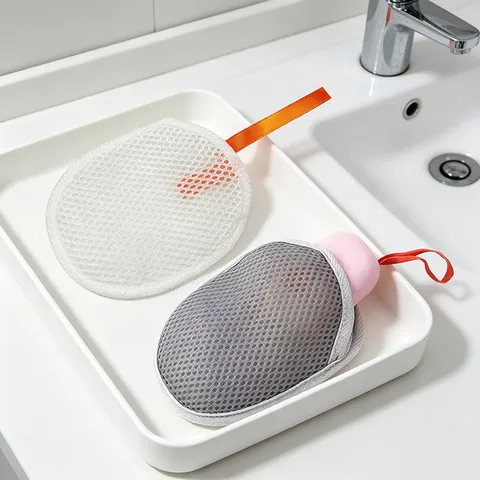 Nylon Mesh Facial Cleansing Foaming Net Soap Bubble Maker Pouch With Lanyard Home Bathroom Cleaning Tool