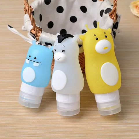 Portable Travel Silicone Dispenser Bottle Cute Cartoon Animal Lotion Shampoo Container Portable Travel Bottle Set