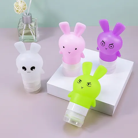 Cute Cartoon Rabbit Silicone Travel Bottle Portable Squeezable Sub Dispenser For Lotion And Shampoo