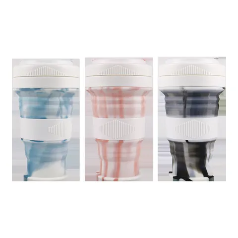 Tragbares Silikon Faltbecher Reise Teleskop Kaffeetasse Outdoor Sport Wasserflasche Mit Deckel Und Strohhalm