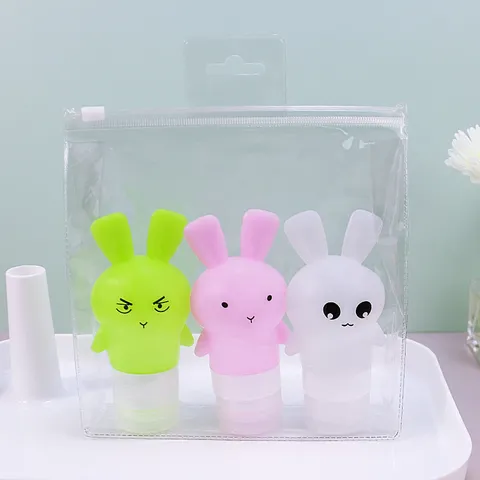 Cute Cartoon Rabbit Silicone Travel Bottle Portable Squeezable Sub Dispenser For Lotion And Shampoo
