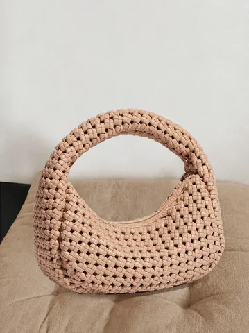Bolso de Mano Dumpling Tejido a Mano Estilo Francés de Cuero PU Elegante Hobo Con Cremallera para Mujer Combinación Diaria Casual