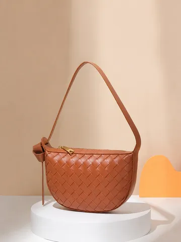 Stedelijk Minimalistisch PU Leder Gevlochten Onderarmtas Trendy Knoopdetail Effen Kleur Schelpvormig Schoudertas Met Rits Voor Dames Dagelijkse Handtas