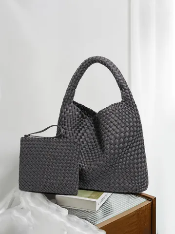 Sac Cabas en Néoprène Tissé à la Main Décontracté Grande Capacité Sac Bandoulière Avec Pochette Assortie Sac Hobo Femmes