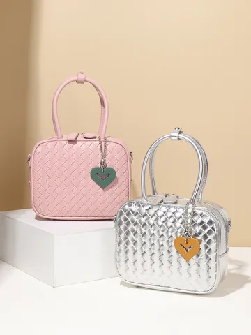 Mujer Tejido Cuero PU Bolso Bowling Celosía de Diamantes Tejido a Mano Top Handle Bolso Cruzado Minimalista Urbano Viaje Diario Bolso