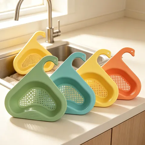 Swan Shaped Kitchen Sink Drain Basket Plastic Hanging Food Catcher Strainer Basket Multi-Functional Drain Rack For Kitchen Vegetable Washing Home Storage
