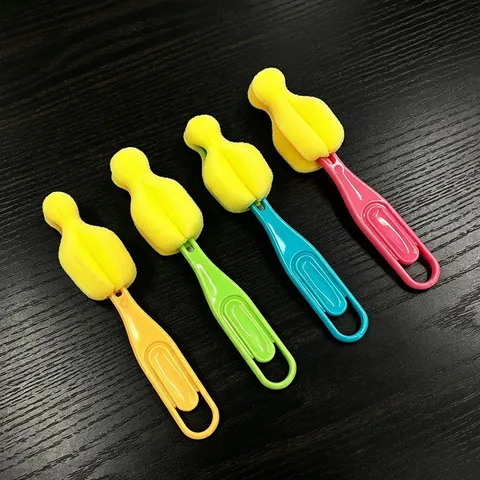 Cepillo de Limpieza Doméstico para Biberones Esponja con Orificio para Colgar Mango de Color Herramienta Portátil