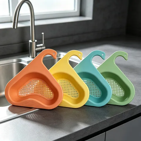 Swan Shaped Kitchen Sink Drain Basket Plastic Hanging Food Catcher Strainer Basket Multi-Functional Drain Rack For Kitchen Vegetable Washing Home Storage