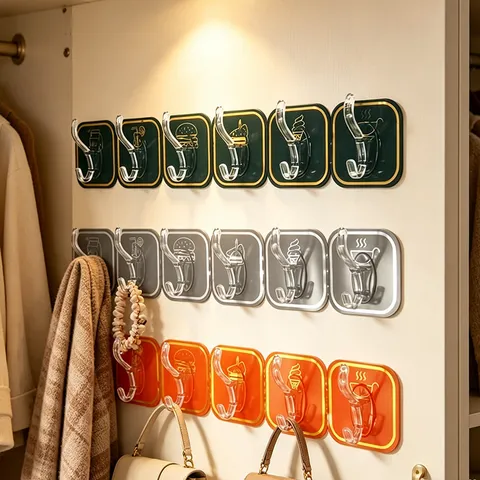 Acrylic Adhesive Wall Hooks Multi Hook Sticky Hanger Seamless Key Clothes Holder For Home Bedroom Bathroom Kitchen