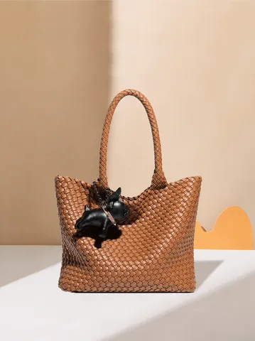 Γυναικία Τσάντα Tote από Δέρμα PU Μινιμαλιστικό Στυλ Πλεγμένο στο Χέρι Μεγάλη Χωρητικότητα Πλεκτή Τσάντα Ώμου Με Πορτοφόλι Σετ Δύο Τεμαχίων για Μετακίνηση