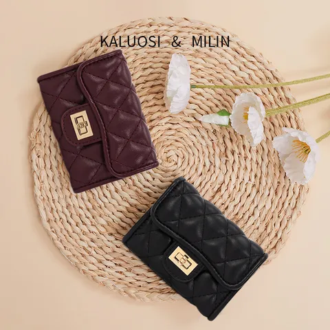 Mujer Minimalista Urbano Acolchado PU Monedero Impermeable Resistente al Desgaste Color Sólido Corto Plegable Tarjetero Bolsa