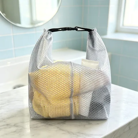 Portable Mesh Beach Bag Waterproof Travel Toiletry Organizer Large Capacity Cosmetic Storage Bag Outdoor Swimming
