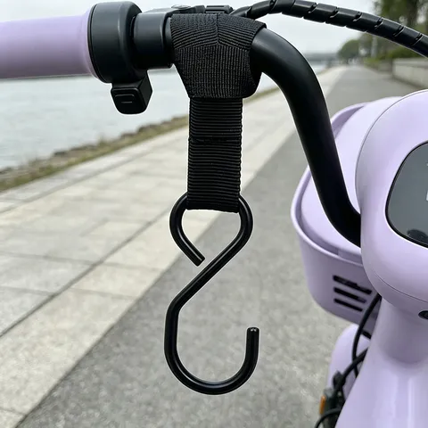 Universal Electric Vehicle Handlebar Hook Heavy Duty Stainless Steel S Shaped Hook With Nylon Strap For Helmet Storage