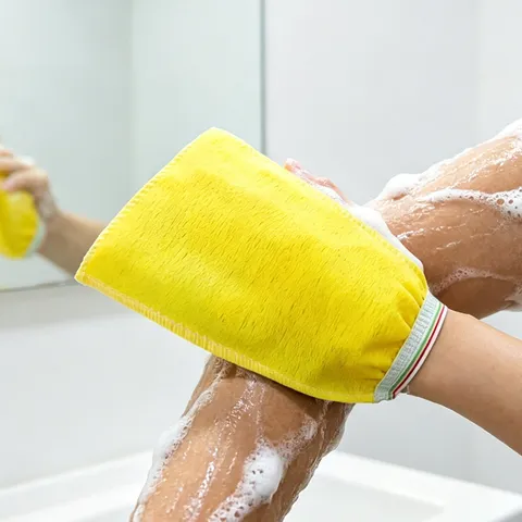 Disposable Bath Scrub Glove Single Sided Yellow Exfoliating Bathing Mitt For Shower Bathroom Cleansing