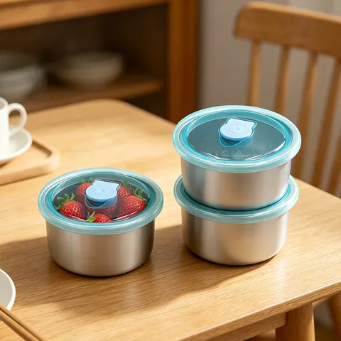 Bol de Stockage de Nourriture Rond en Acier Inoxydable Boîte à Bento Hermétique Avec Couvercle d'Étanchéité Boîte à Repas Portable en Métal pour Cuisine