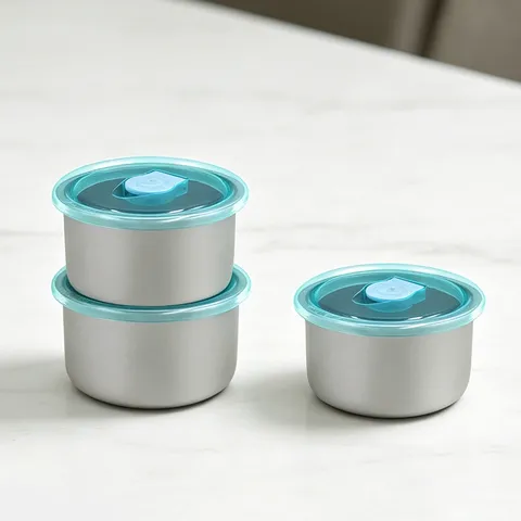 Bol de Stockage de Nourriture Rond en Acier Inoxydable Boîte à Bento Hermétique Avec Couvercle d'Étanchéité Boîte à Repas Portable en Métal pour Cuisine