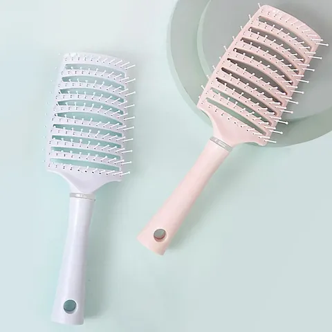 Macaron Large Curved Hair Comb Scalp Massage Brush Hollow Out Vent Hairdressing Styling Comb For Women Hair Care Tool