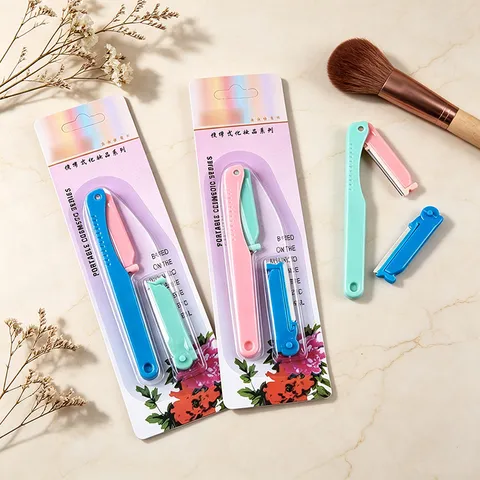 Portable Foldable Eyebrow Razor Set Safety Facial Hair Remover With Replacement Blades Multicolored Makeup Beauty Tool