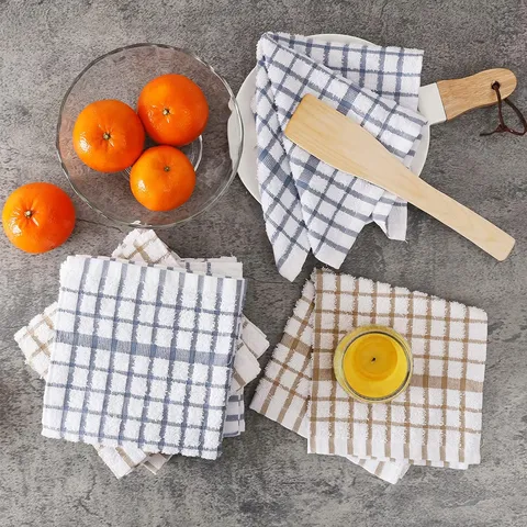 Strofinaccio da Cucina in Cotone Waffle Asciugamano Assorbente con Cordino Quadri Panno di Pulizia