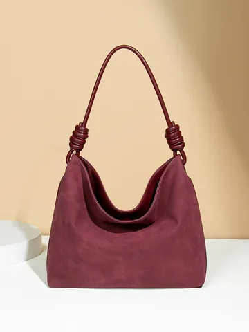 Damen Vintage Wildleder Textur Tote Bag Große Kapazität Knoten Riemen Schultertasche Retro PU Leder Hobo Bag Casual Achseltasche