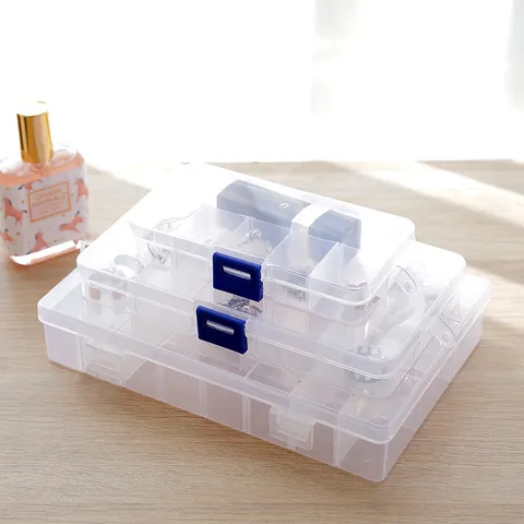 Boîte de Rangement à Bijoux en Plastique Transparent Avec Couvercle Organisateur Multi Grilles Boîte à Pilules Claire Portable