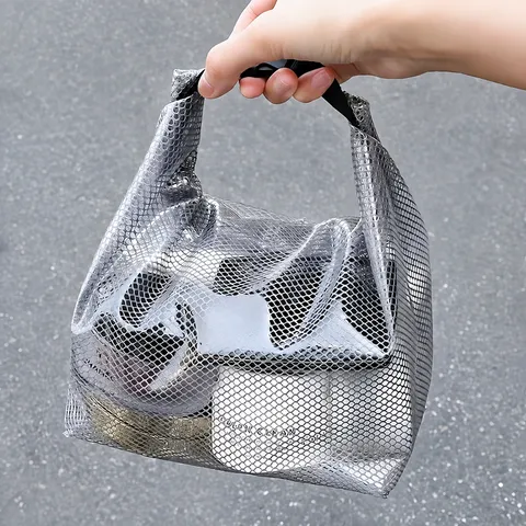 Portable Waterproof Toiletry Bag Clear Mesh Travel Cosmetic Bag Wet And Dry Separation Handbag Storage Organizer
