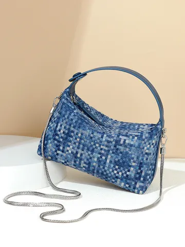 Original Design Geflochtene Denim Umhängetasche Für Damen Urban Minimalist Kette Schultergurt Handtasche Lässige Kleine Quadratische Tasche