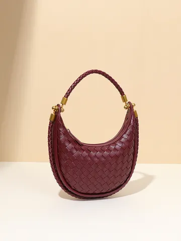 Damen Gewebte PU Leder Halbmond Hobo Tasche Vintage Achsel Umhängetasche High-End Handtasche Täglich Abendtasche Frauen Party Clutch
