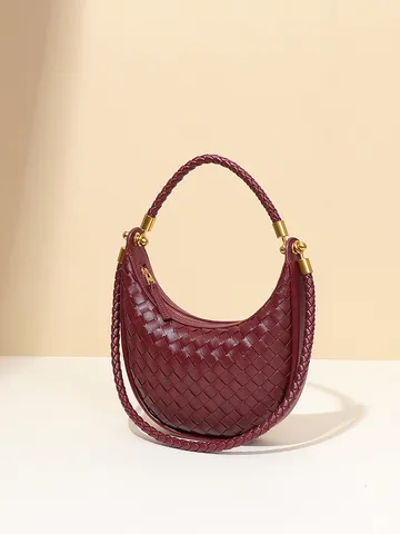 Damen Gewebte PU Leder Halbmond Hobo Tasche Vintage Achsel Umhängetasche High-End Handtasche Täglich Abendtasche Frauen Party Clutch