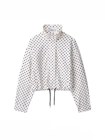 Women Vintage Polka Dot Seersucker Long Sleeve Stand Collar Jacket Shorts Top And Bottom Casual Outfit