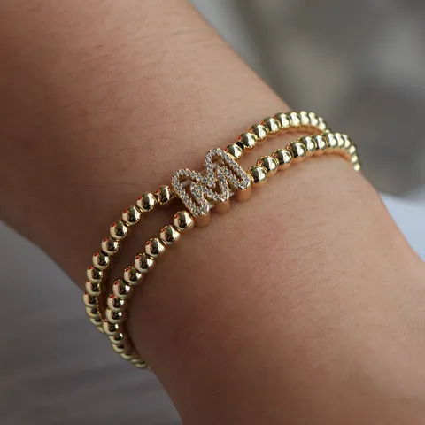 Pulsera Elástica de Cuentas con Abalorio de Letra y Estrás Chapada en Oro de 18K de Cobre Joyería de Moda para Mujeres