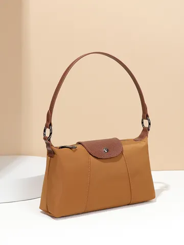 Damen Vintage Nylon Unterarmtasche Retro Braun Patchwork Baguette Tasche Kleine Schulter Quadratische Tasche Mode Pendeltasche