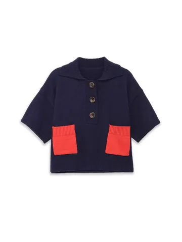 Donna Casual Collo POLO Manica Lunga Maglieria Larga Blocco di Colore Maglione Pullover Elegante Moda Quotidiana Abbigliamento Invernale