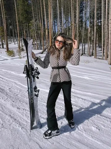 Women's Winter Thickened Hooded Puffer Jacket Waist-Cinching Waterproof Thermal Ski Outerwear Geometric Printed Cotton Coat
