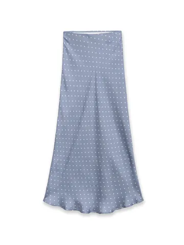 French Vintage High Waist Satin Polka Dot Midi Skirt Women Elegant Blue Fishtail Long Skirt Casual Fashion