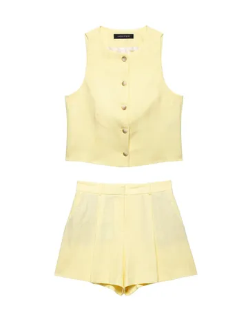 Women's Summer Casual Solid Color Sleeveless Vest And Shorts Set OL Commuter Style Polyester Outfit