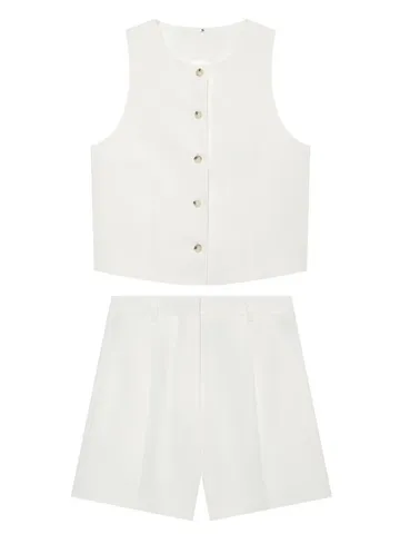 Women's Summer Casual Solid Color Sleeveless Vest And Shorts Set OL Commuter Style Polyester Outfit