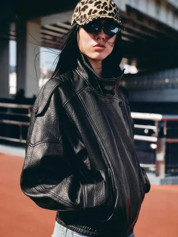 Women Casual PU Leather Jacket Stand Collar Long Sleeve Solid Color Winter Outerwear Streetwear Fashion Zip Up Coat
